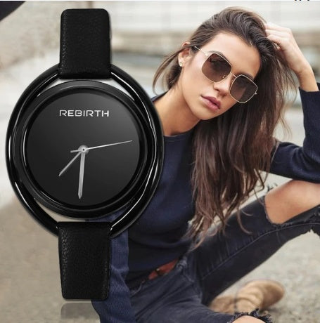 Women's quartz watch with large dial and thin belt