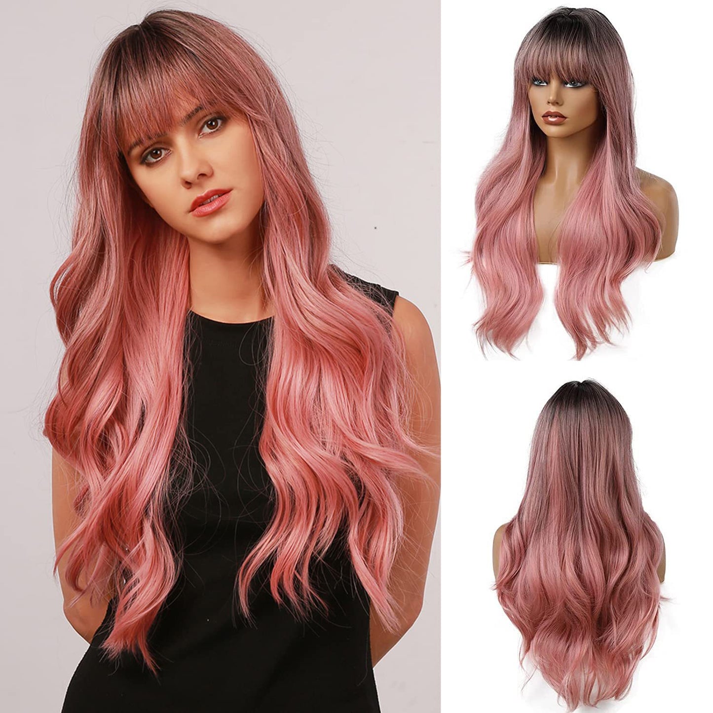 Women's Brown Bangs Long Curly Hair