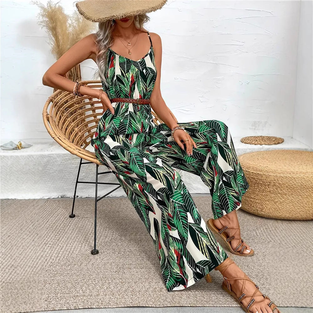 Womens Flowy High-end Printed Cami Jumpsuit