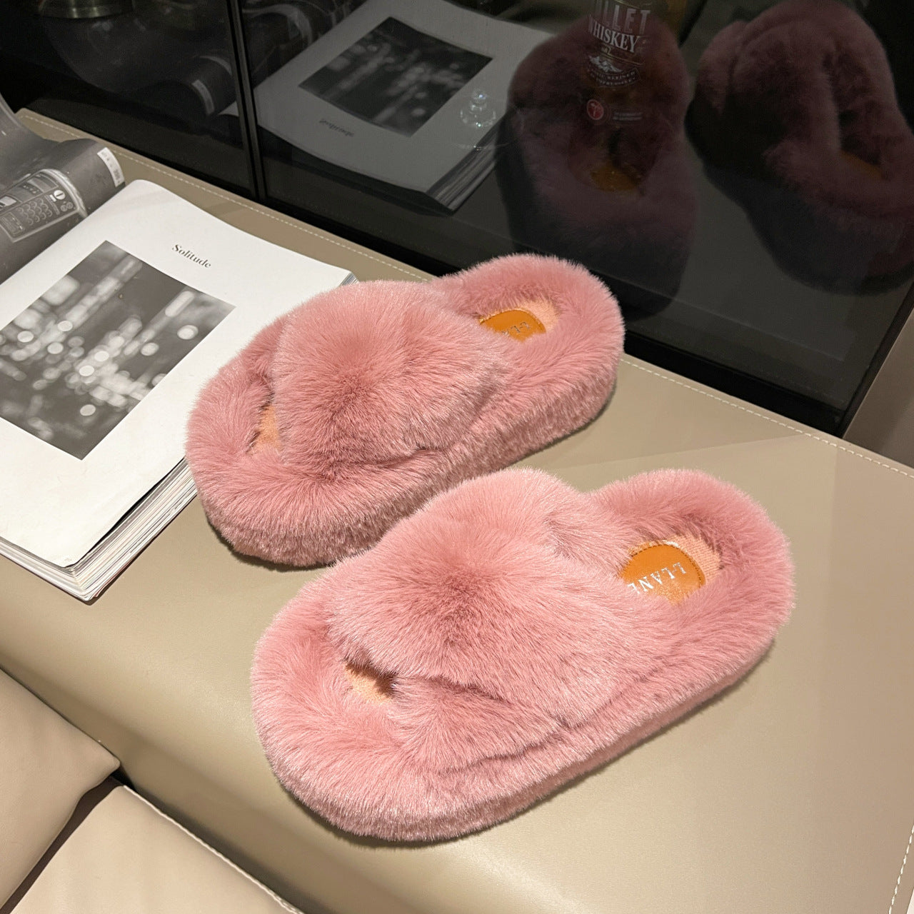 Plus Size Slippers Women's Thick Bottom 7cm Brushed Lining Home