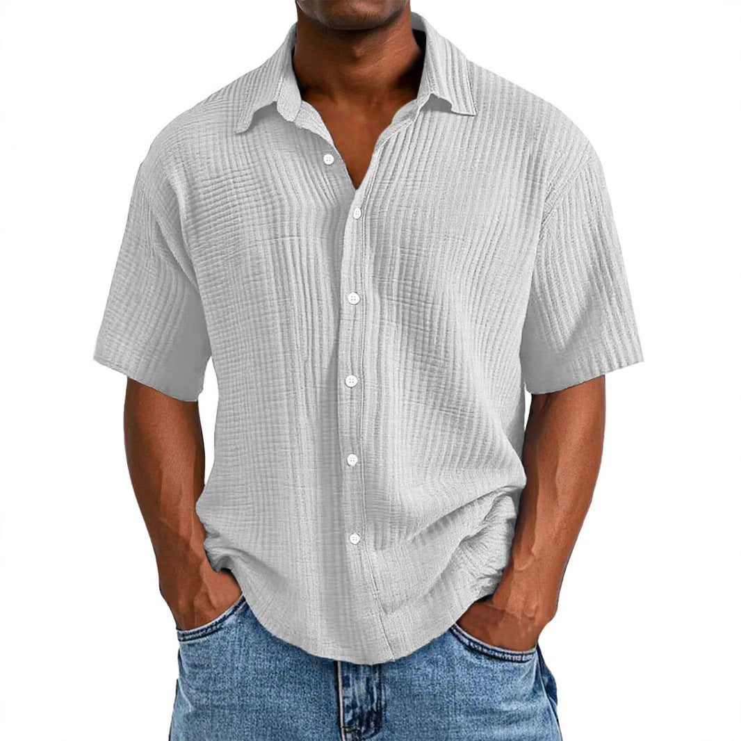 Spring And Summer Men's Short-sleeve Lapel Shirt Double Layer Champray