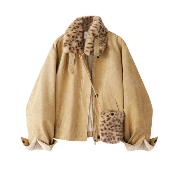 Fur-trimmed Oversized Lapel Design Fleece-lined Thickened Coat