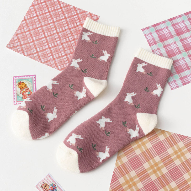 Female Female Middle Tube Cartoon Extra Thick Warm-keeping Socks