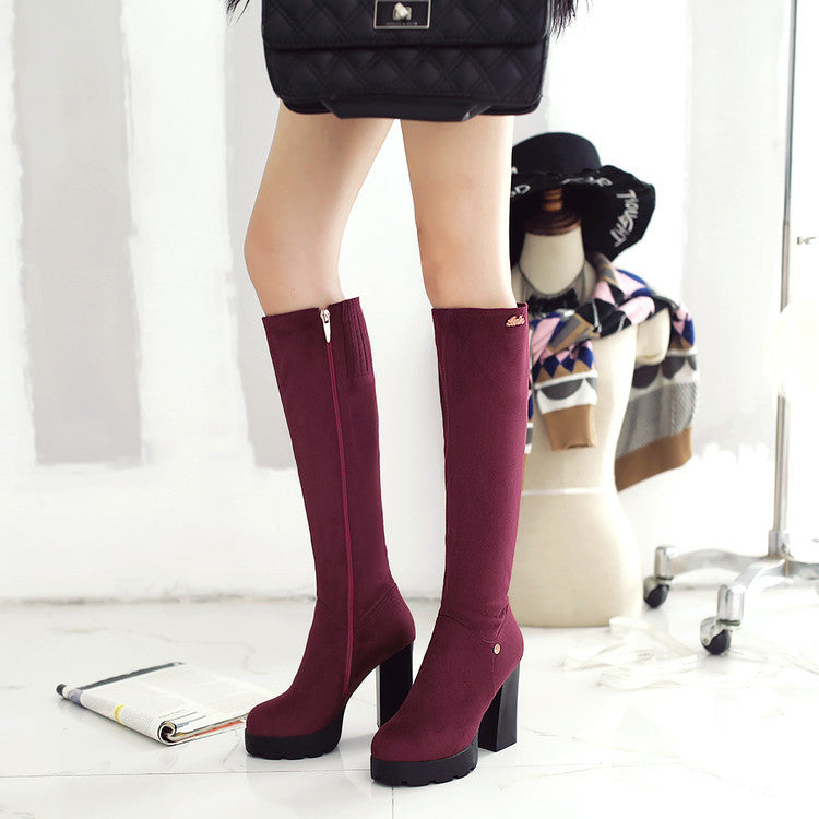 Round Toe Chunky Heel Platform Side Zipper Korean Style Suede Martin Boots