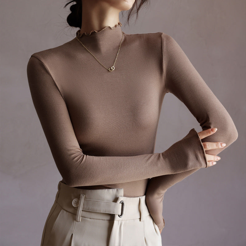 Women's Fashion Semi-high Neck Ruffle Base Shirt