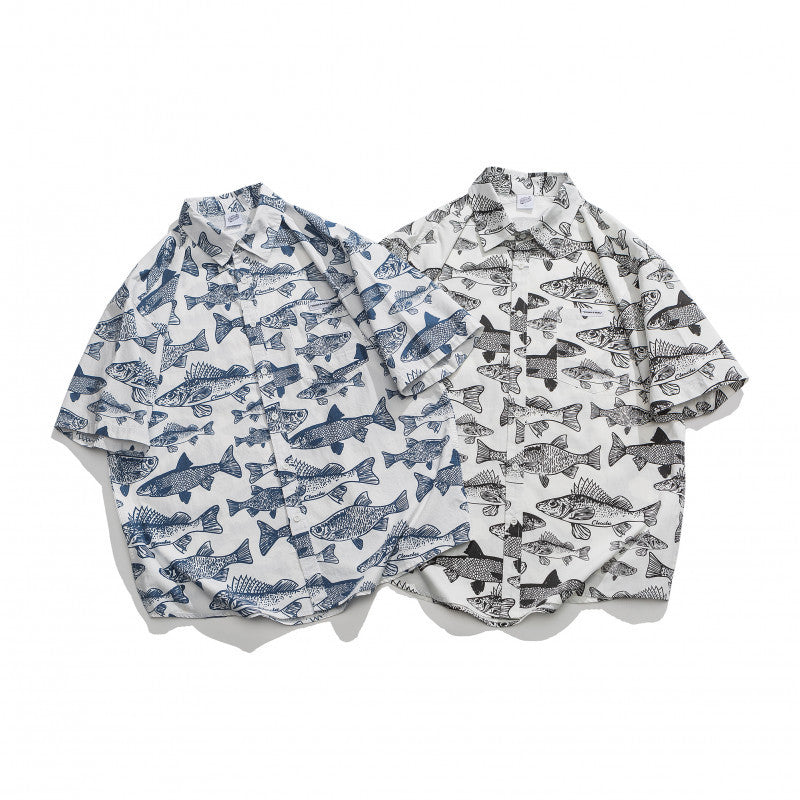 Summer New Print Short Sleeve Shirt Men's Loose