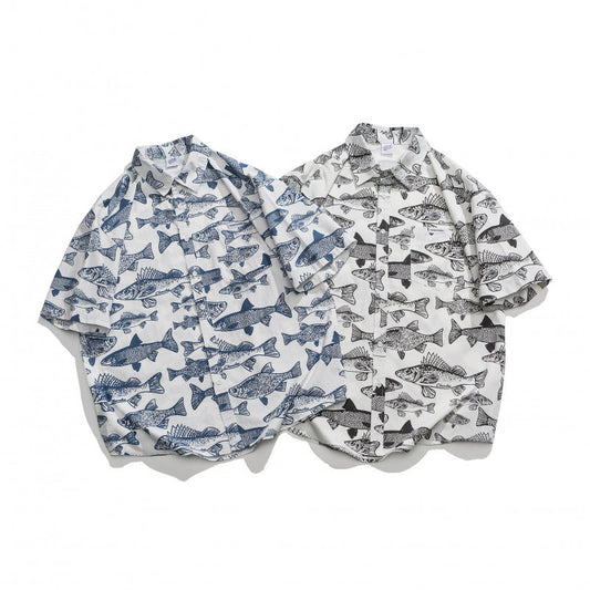 Summer New Print Short Sleeve Shirt Men's Loose