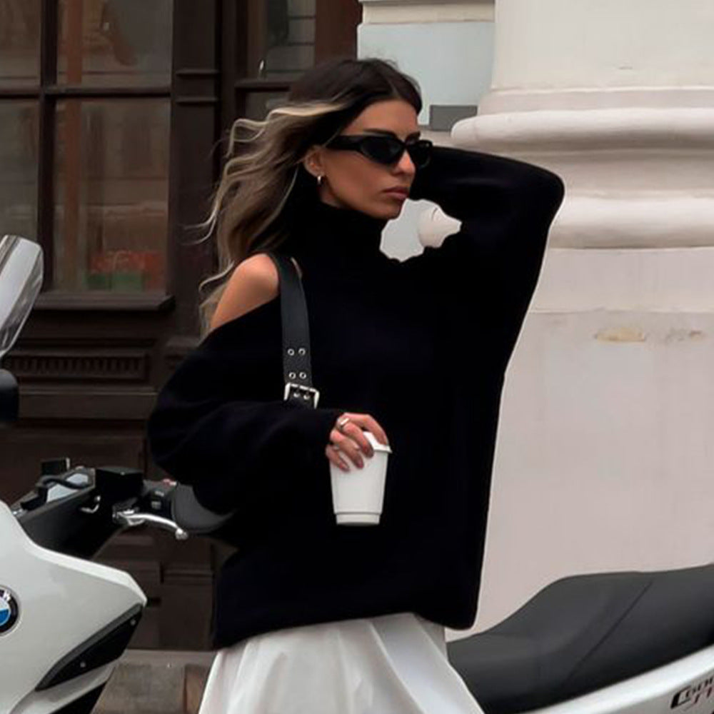 Fashion Pullover Knitting Turtleneck Off-the-shoulder Sweater