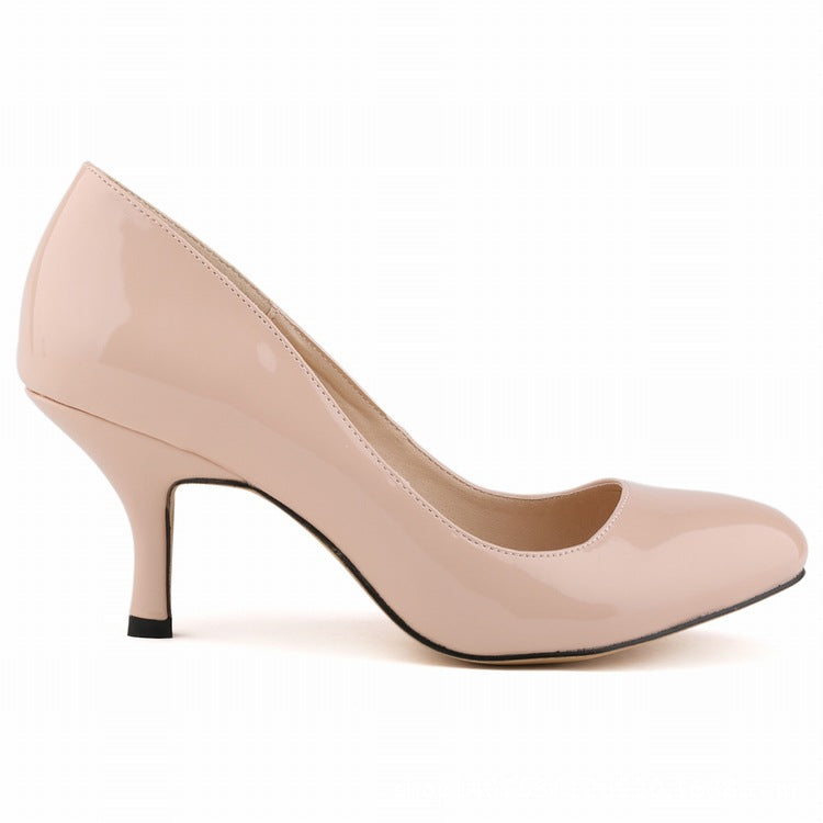Pointed Low-cut Thin Mid-heel Candy-colored Shoes