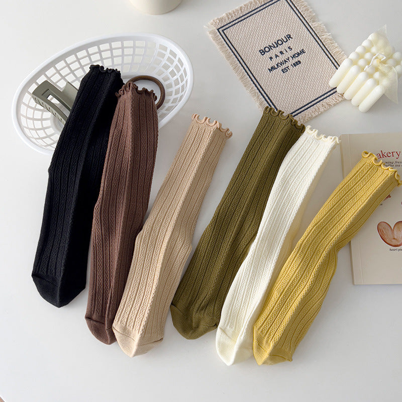 Auricularia Edge Women's Medium Hose Pure Cotton Cute Japanese Style