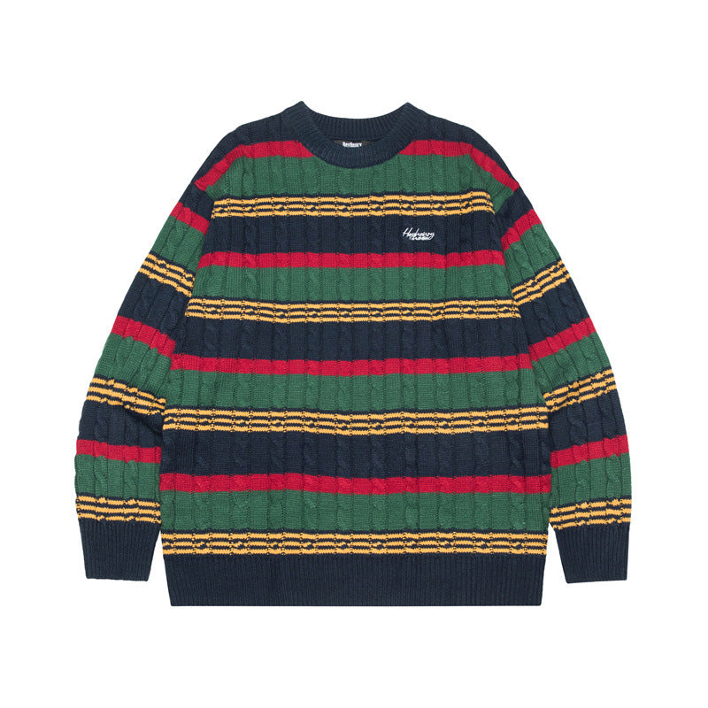 Striped Multicolor Casual Retro Couple Sweater