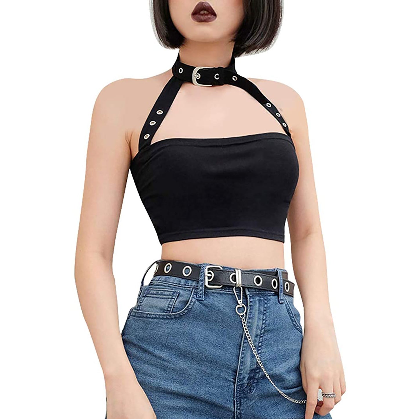 Cool Hanging Neck Exposed Collarbone Leaky Shoulder Small Vest
