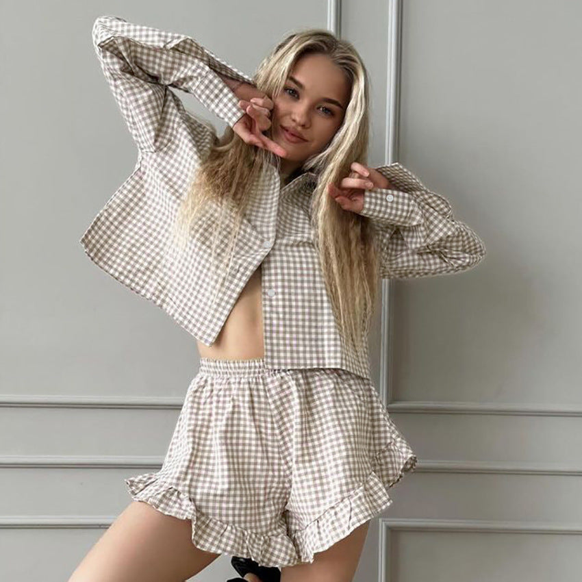 Plaid Pajama Shorts Womens Pure Cotton