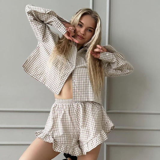 Plaid Pajama Shorts Womens Pure Cotton