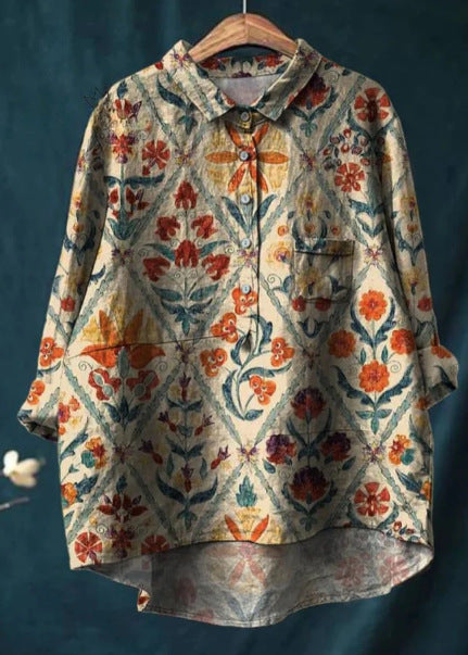 Women's Casual Loose Printed Round Neck Shirt
