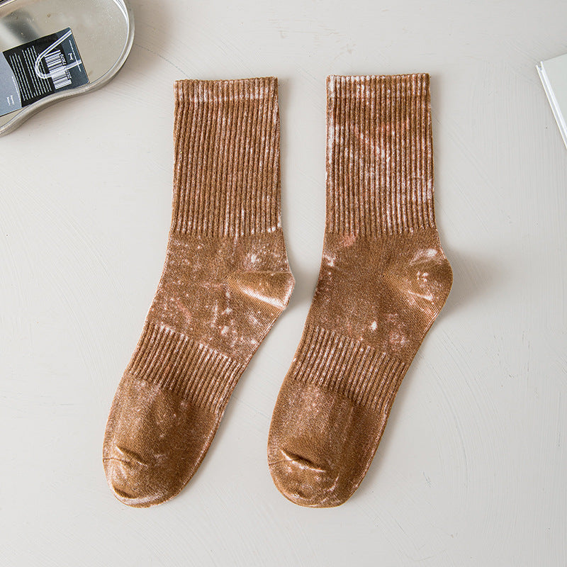 Retro Faded Vintage Tie-dye Sports Mid-calf Socks