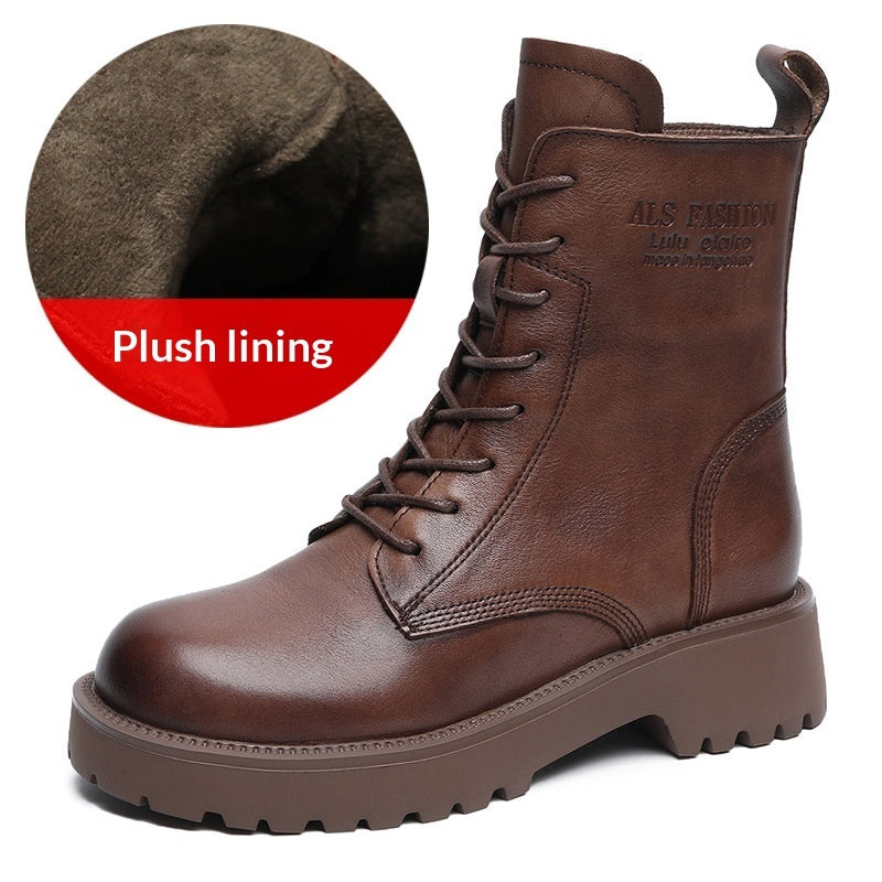 Womens Soft Leather Chunky-heel Ankle Boots With A Fleece-lined Interior