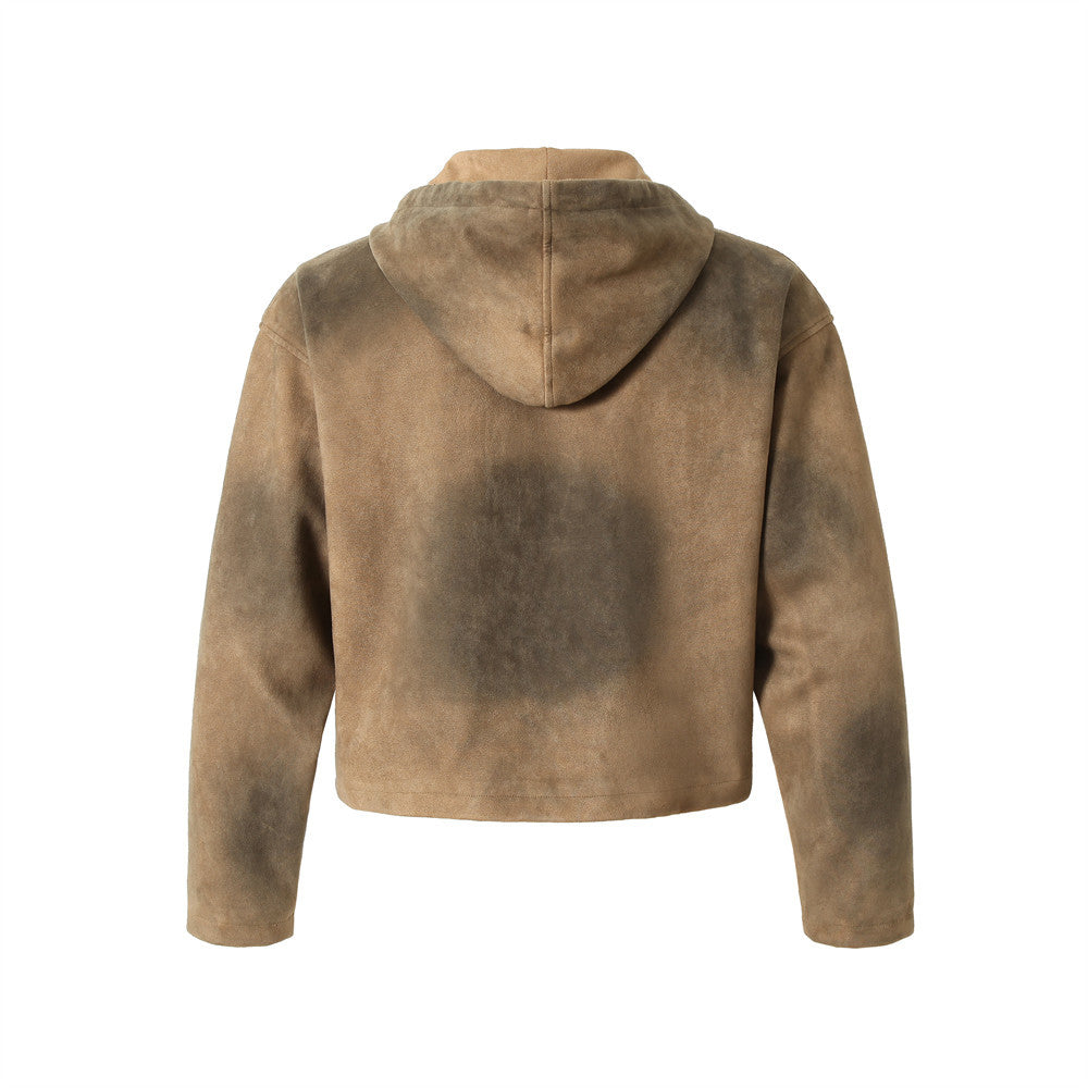 Spray Painting Old Dirty Hooded Coat Trendy Punk Beggar Style