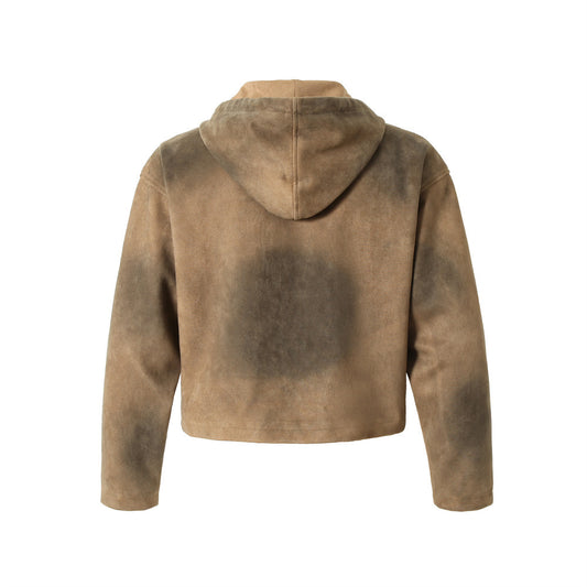 Spray Painting Old Dirty Hooded Coat Trendy Punk Beggar Style