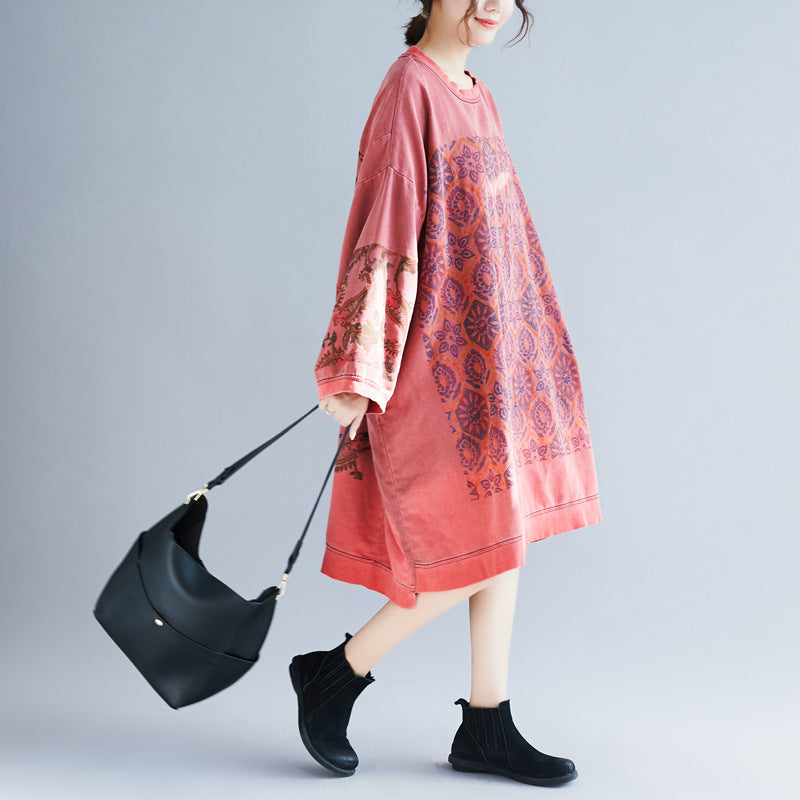 Printed Personality Plus Size Bat Sleeve Dress