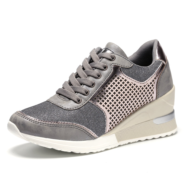 Women Lace-up Sneakers Height Increasing 6.5cm Flats Walking Shoes