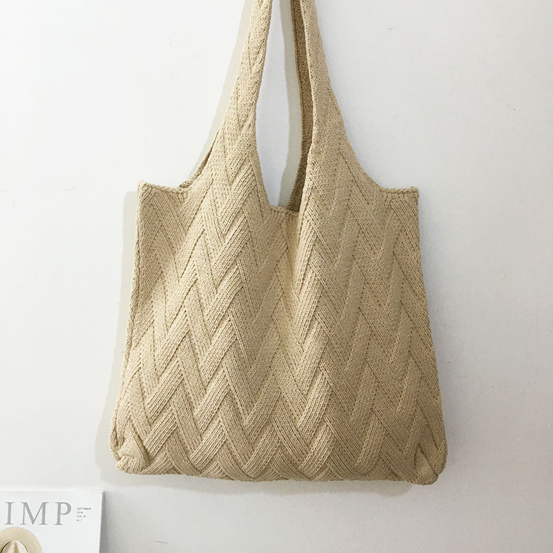 Avocado Green Knit Tote One-Shoulder Sweater Bag