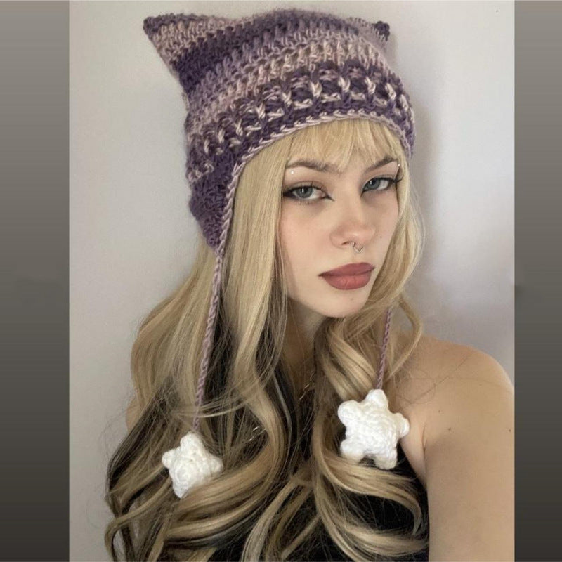 Hand Knitted Striped Woolen Cap