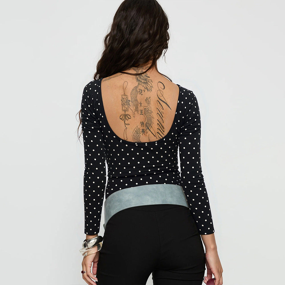 Women's Versatile Black And White Polka Dot Top