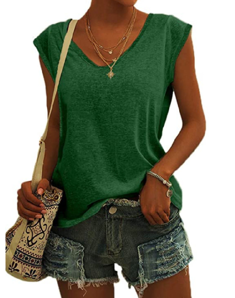 European And American Women's Simple V-neck Loose T-shirt