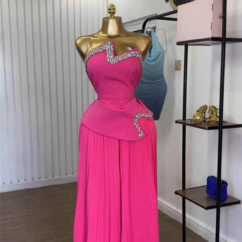 Tube Top Irregular Top Pleated Wide-leg Pants Set