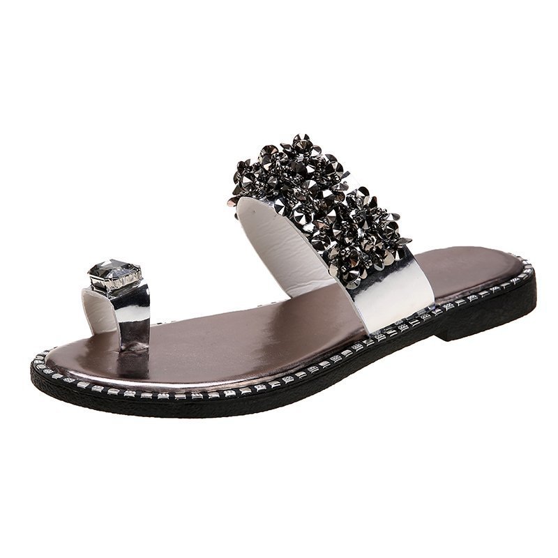 Fashion Ladies Set Toe Sequined Sandals And Slippers