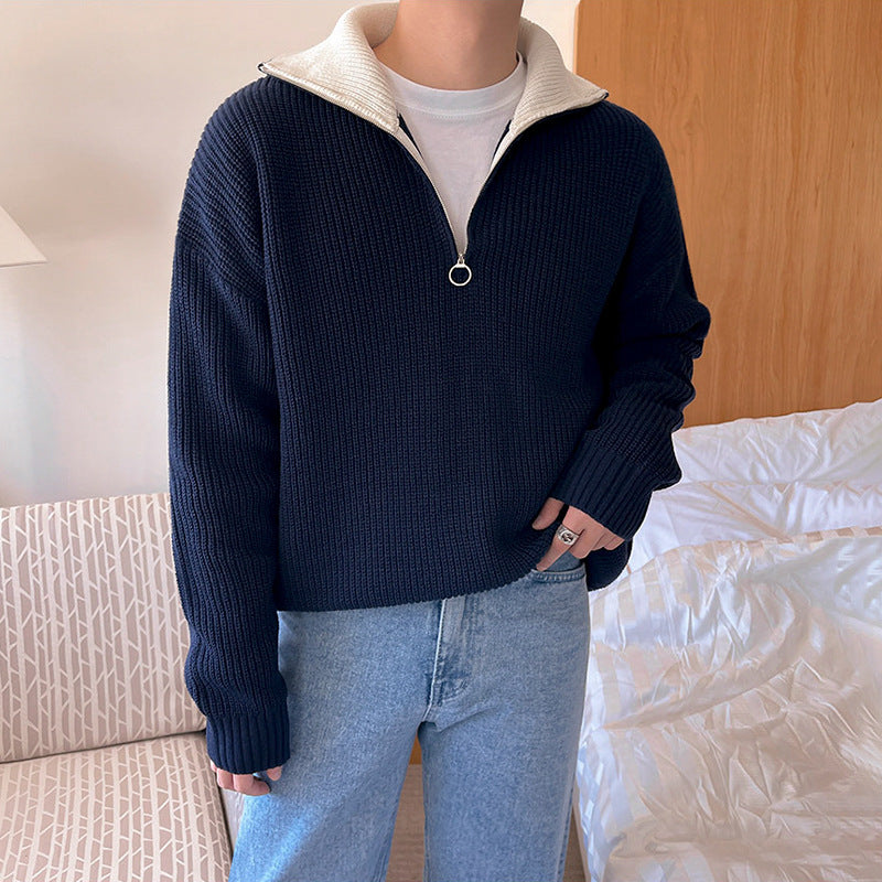 Men's Loose Half Zipper Casual Sweater Coat