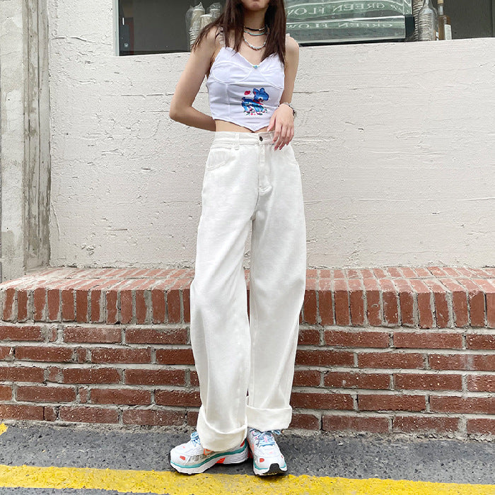 Loose Wide Leg White Jeans High Waist