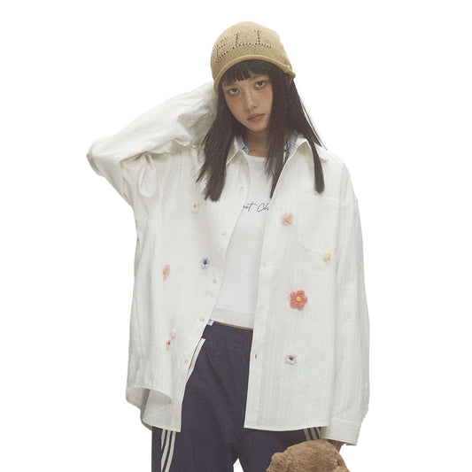 Full Of Creative Three-dimensional Flowers Loose Shirt