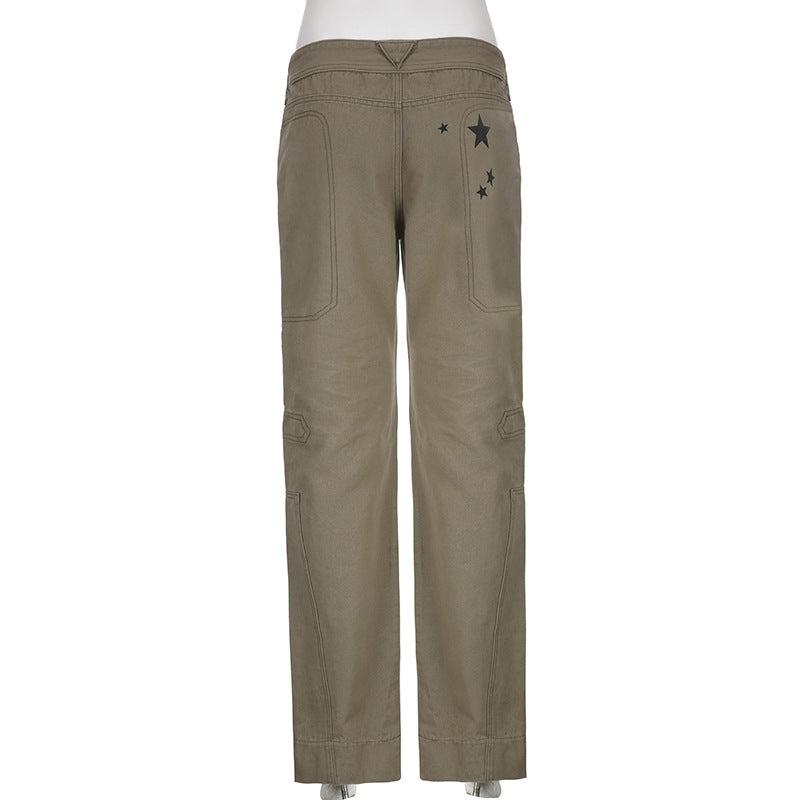 Girls' Fashionable Star Print With Rope Ribbon Jeans
