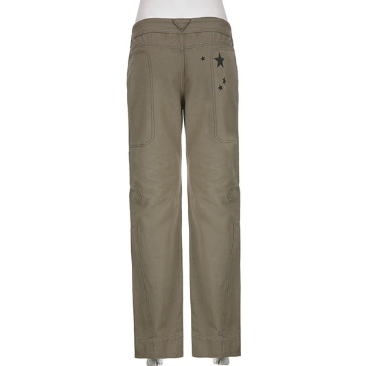 Pigemoderigtige stjerneprintede jeans med reb og bånd