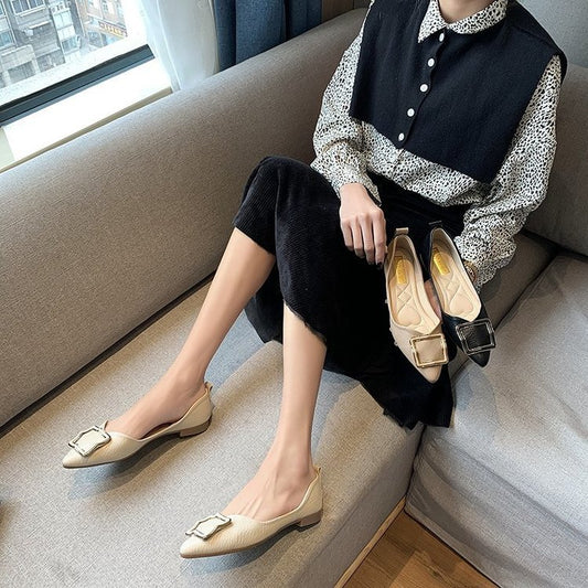 Women's New Gentle Style Shallow Mouth Square Buckle Flat Shoes