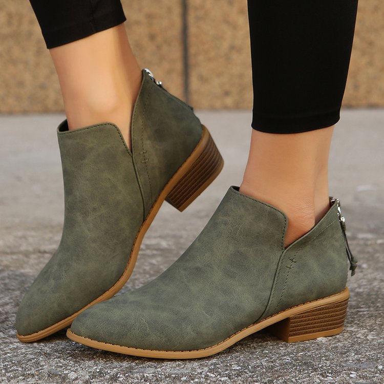 Women's Chunky Heel Zipper Back Women's Ankle Boots