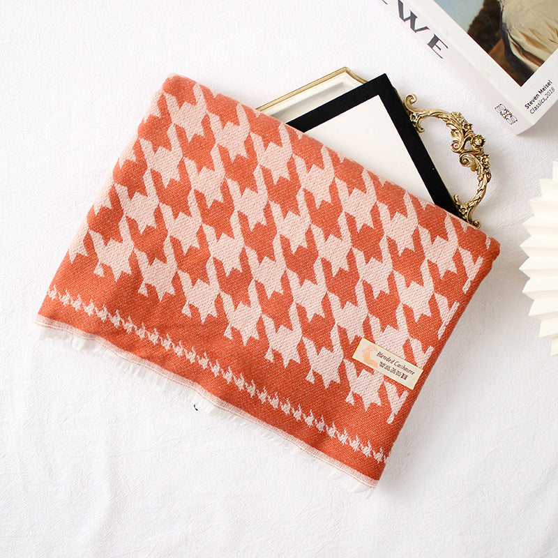 Warm Shawl Size Houndstooth Long Short Beard Scarf