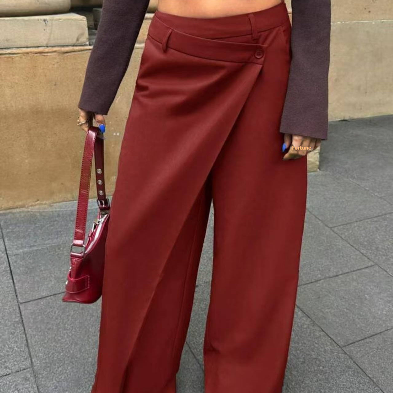 Womens Irregular Patchwork Straight-Leg Wide-Leg Pants