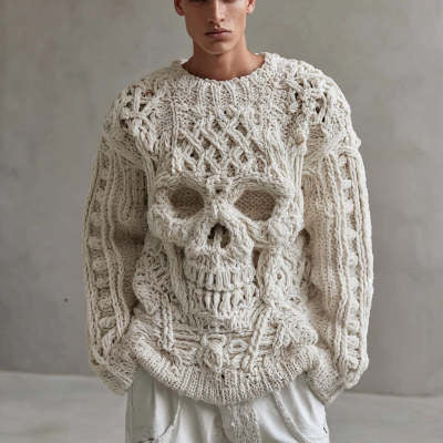 New 3D Digital Printing Fashion Casual Round Neck Thick Needle Sweater
