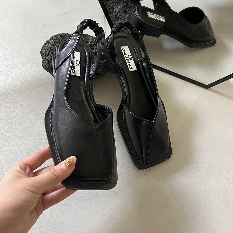 Square Heel Low Heel Empty Back Fashion Shoes