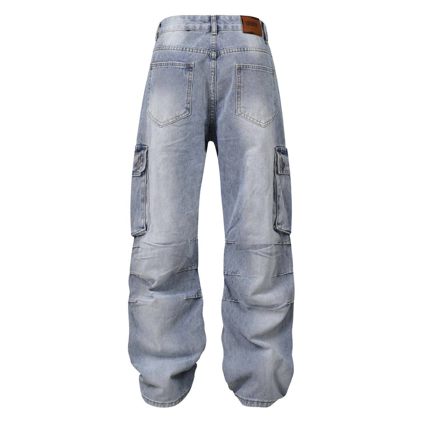 High Street amerikansk vasket slidt plisseret denimheldragt med flere lommer