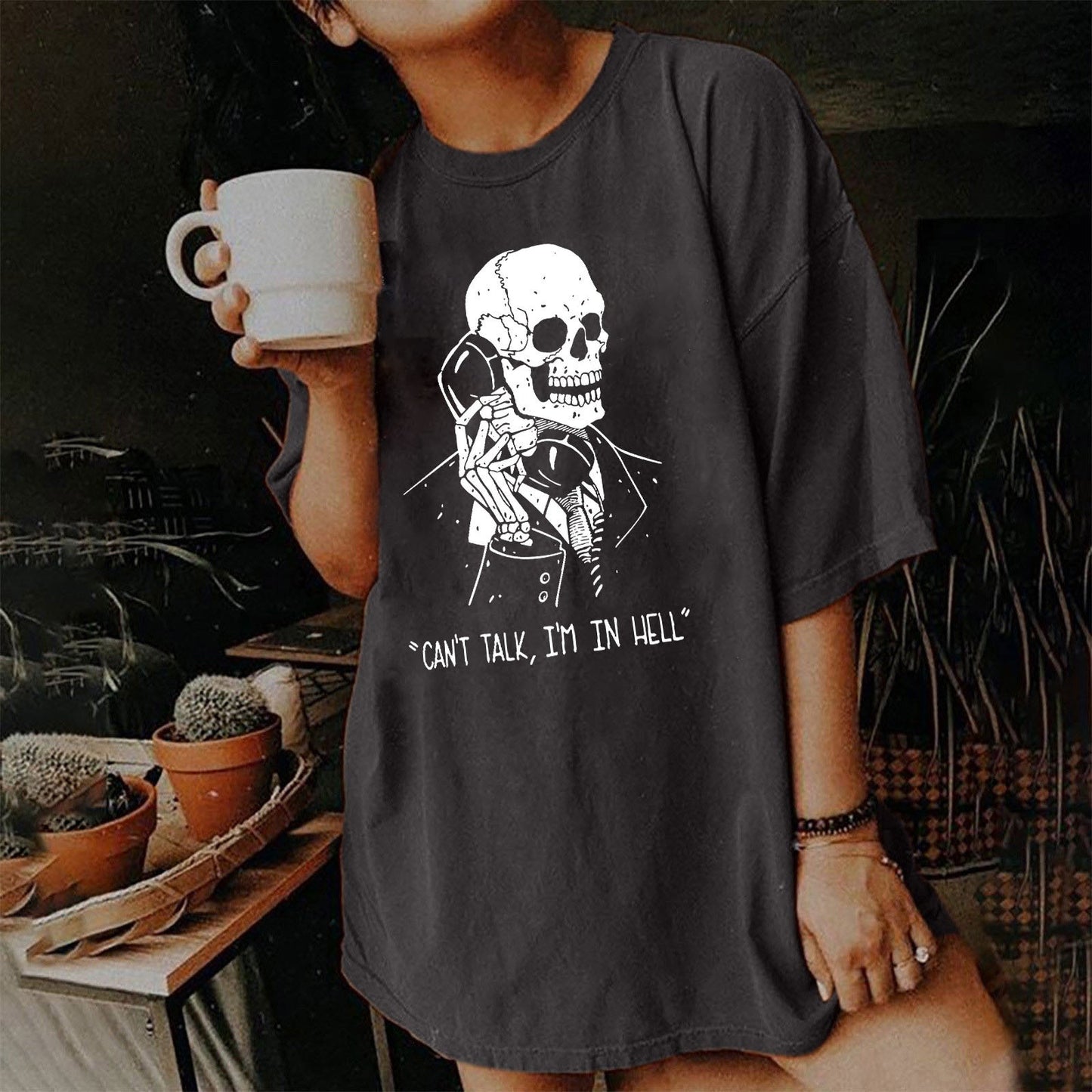 Women's Short Sleeved Vintage T-shirt Skull Print High Street Fashion