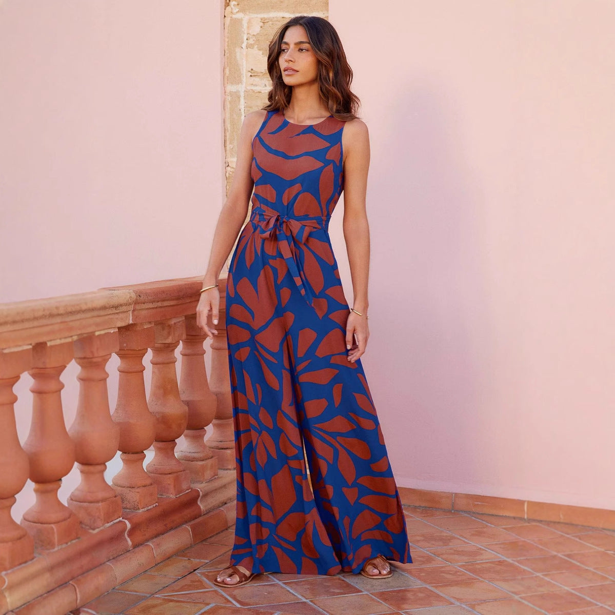 Fashion Rund Hals Printet Talje-kontrolleret Jumpsuit til Kvinder