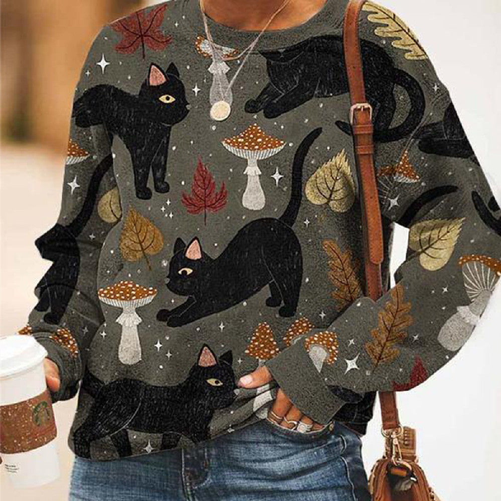 T-shirt til kvinder med print og rund hals
