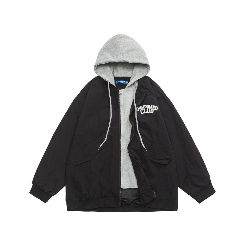 Japanese Retro Simple Letter Jacket Men's And Women's Same Loose Hooded Jacket