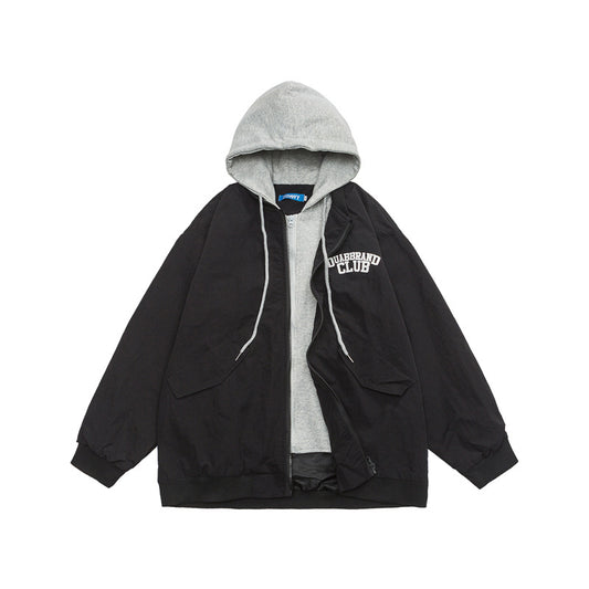 Japanese Retro Simple Letter Jacket Men's And Women's Same Loose Hooded Jacket
