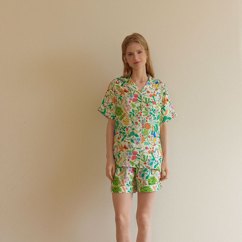 Bamboo-cotton Yarn Printed Pajama Set Loungewear