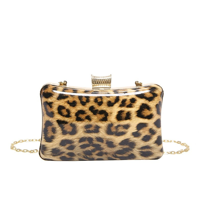 Simple And Versatile Leopard-Print Square Handbag For Socialites And Evening Events